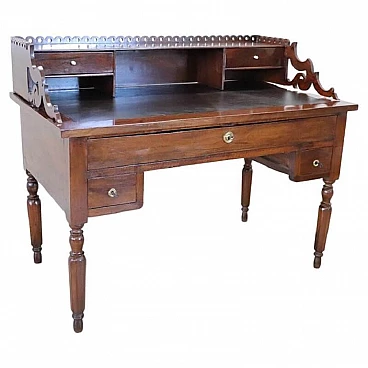 Louis Philippe solid walnut writing desk with turned legs, mid-19th century