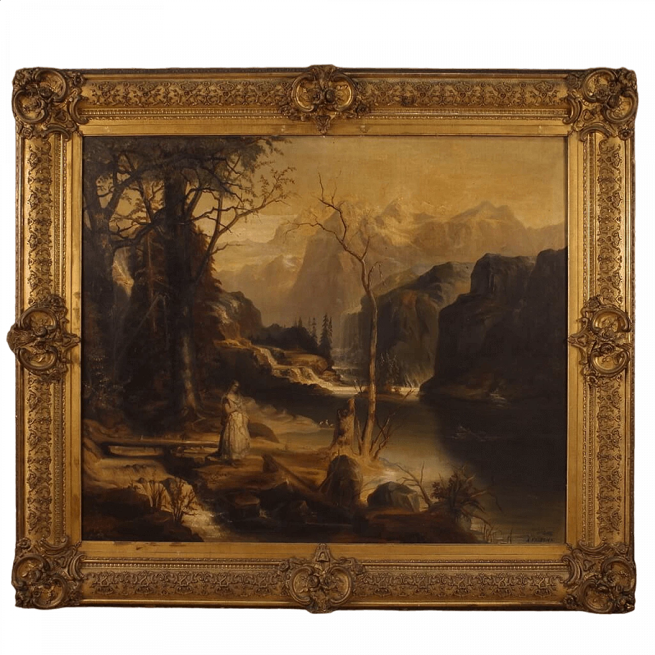 Romantic landscape, oil painting on canvas, second half of the 19th century 17