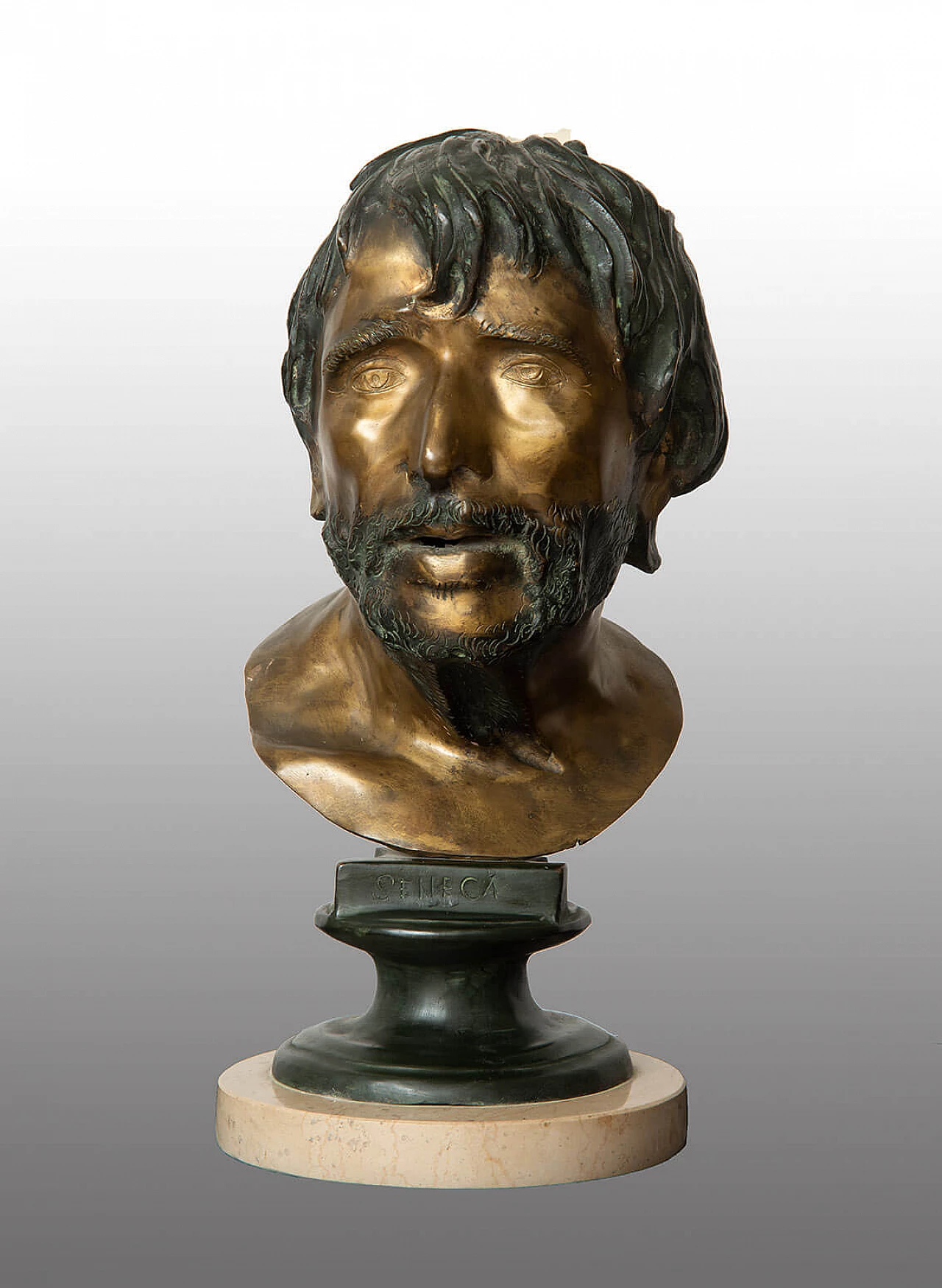 Scultura in bronzo raffigurante testa del filosofo Seneca, anni '30 1