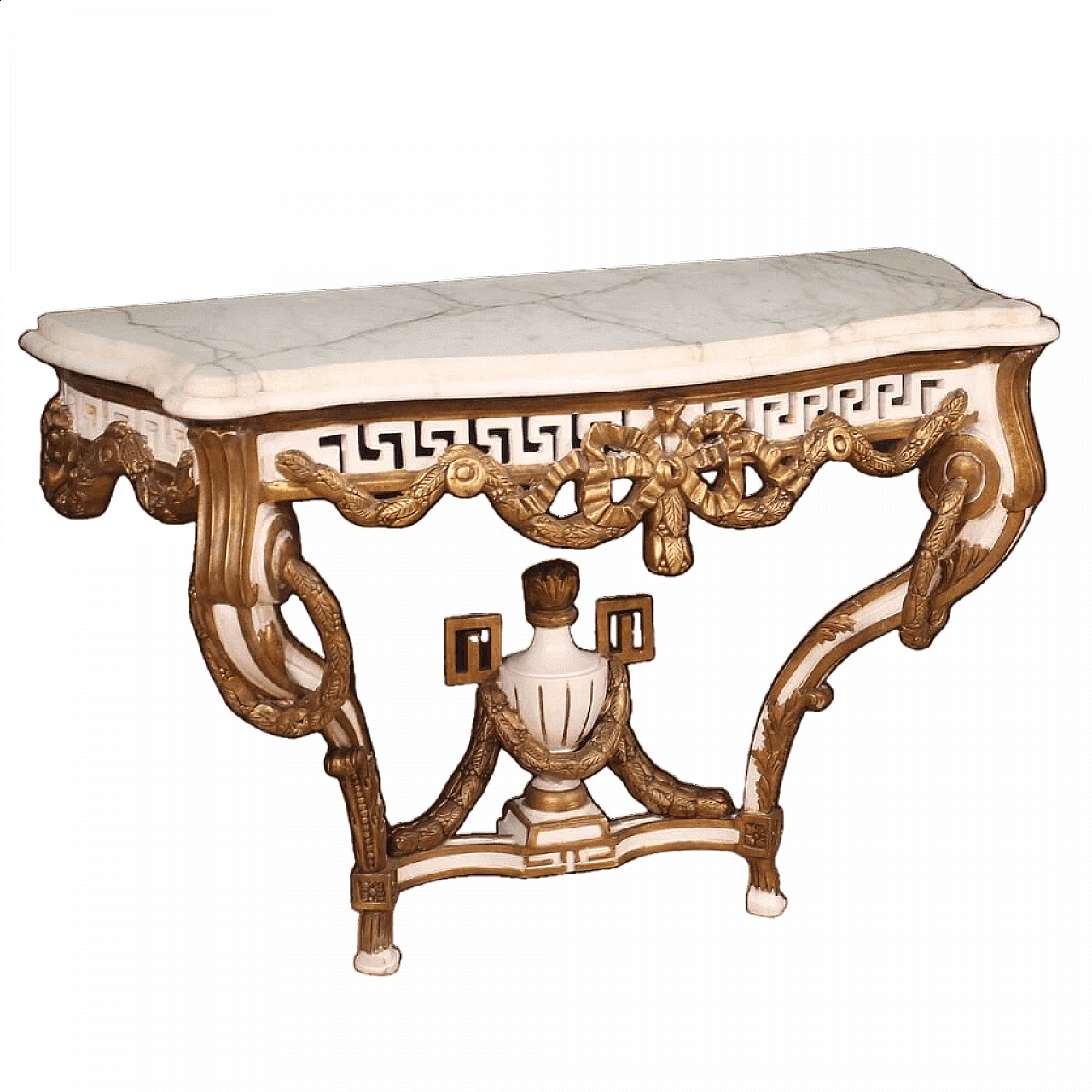 Wooden console table in Louis XV style with marble top, 1980s 14