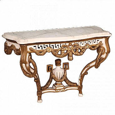Wooden console table in Louis XV style with marble top, 1980s