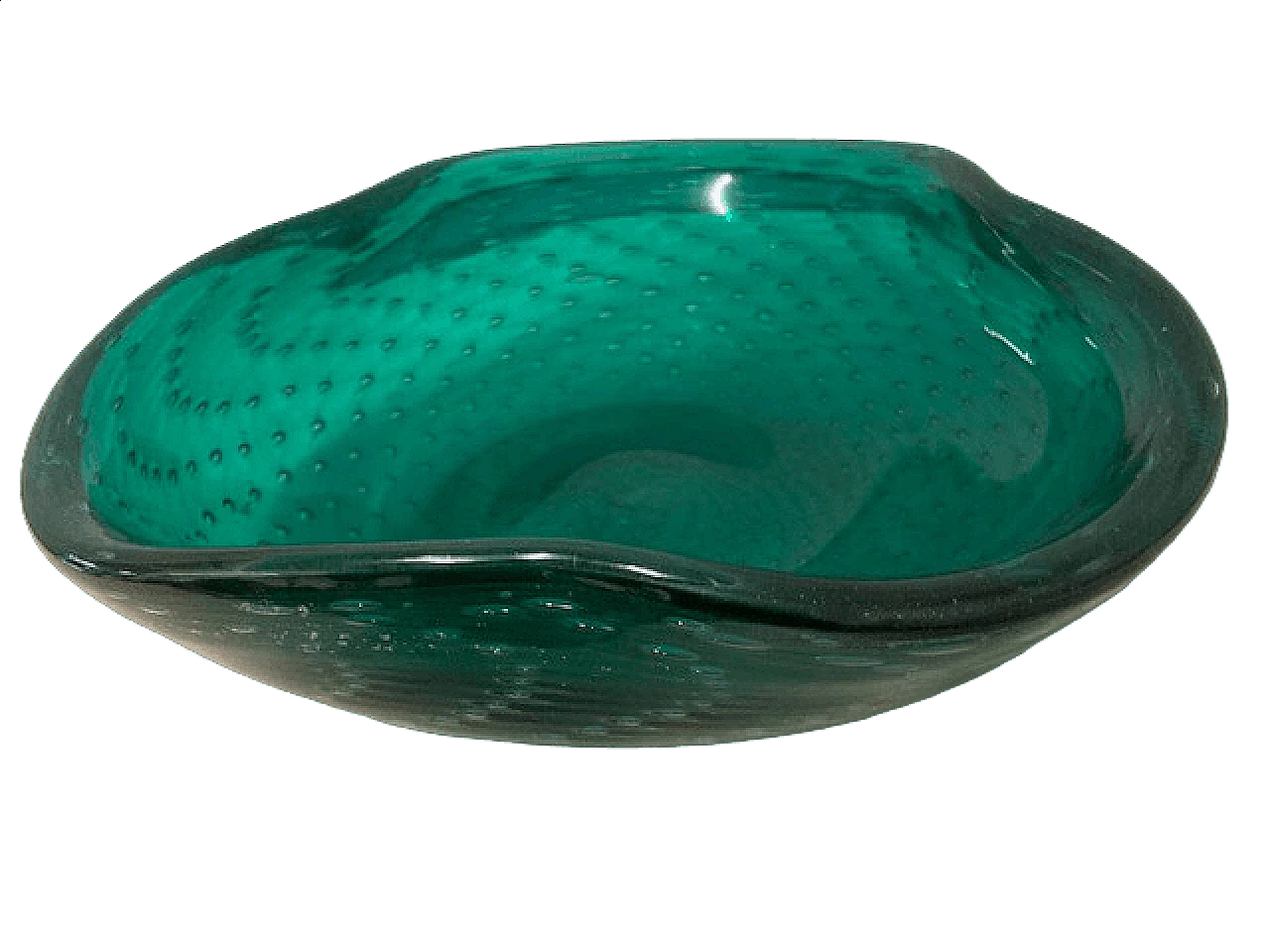 Centrotavola trilobato in vetro di Murano verde smeraldo, anni '50 15
