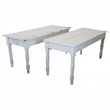 Coppia di tavoli in pioppo massello laccato bianco, metà '800