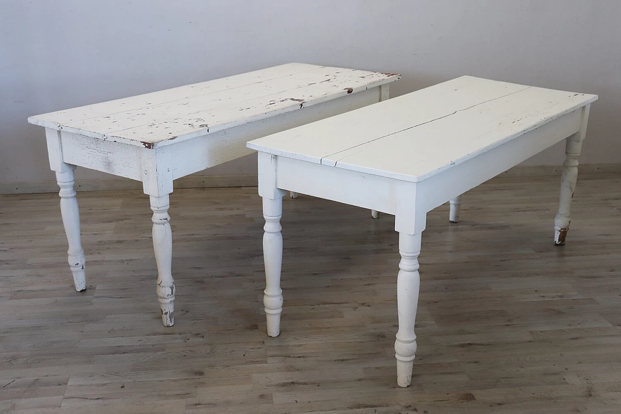 Pair of white lacquered solid poplar tables, mid-19th century 2