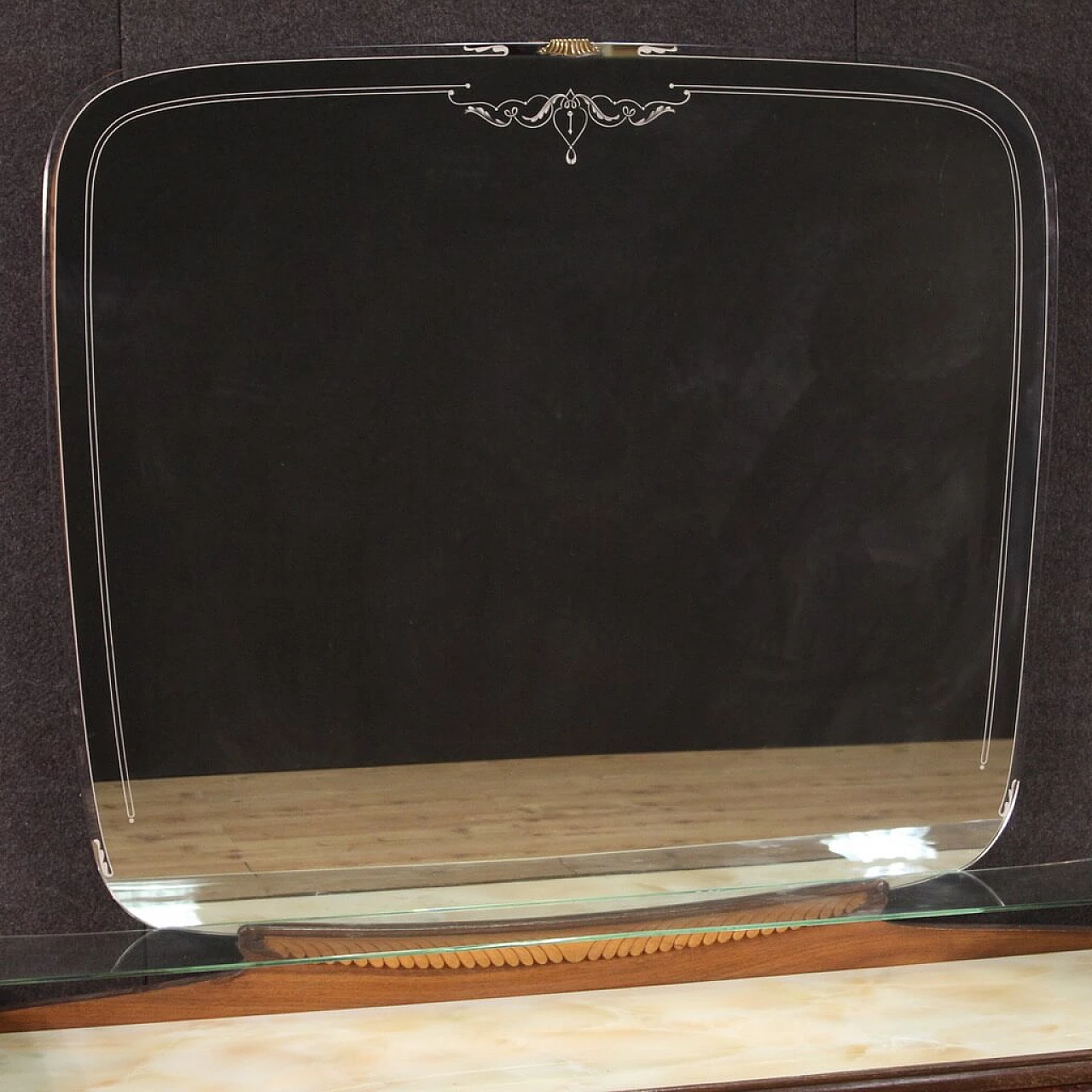 Cassettiera con specchio in legno impiallacciato e vetro, anni '50 4