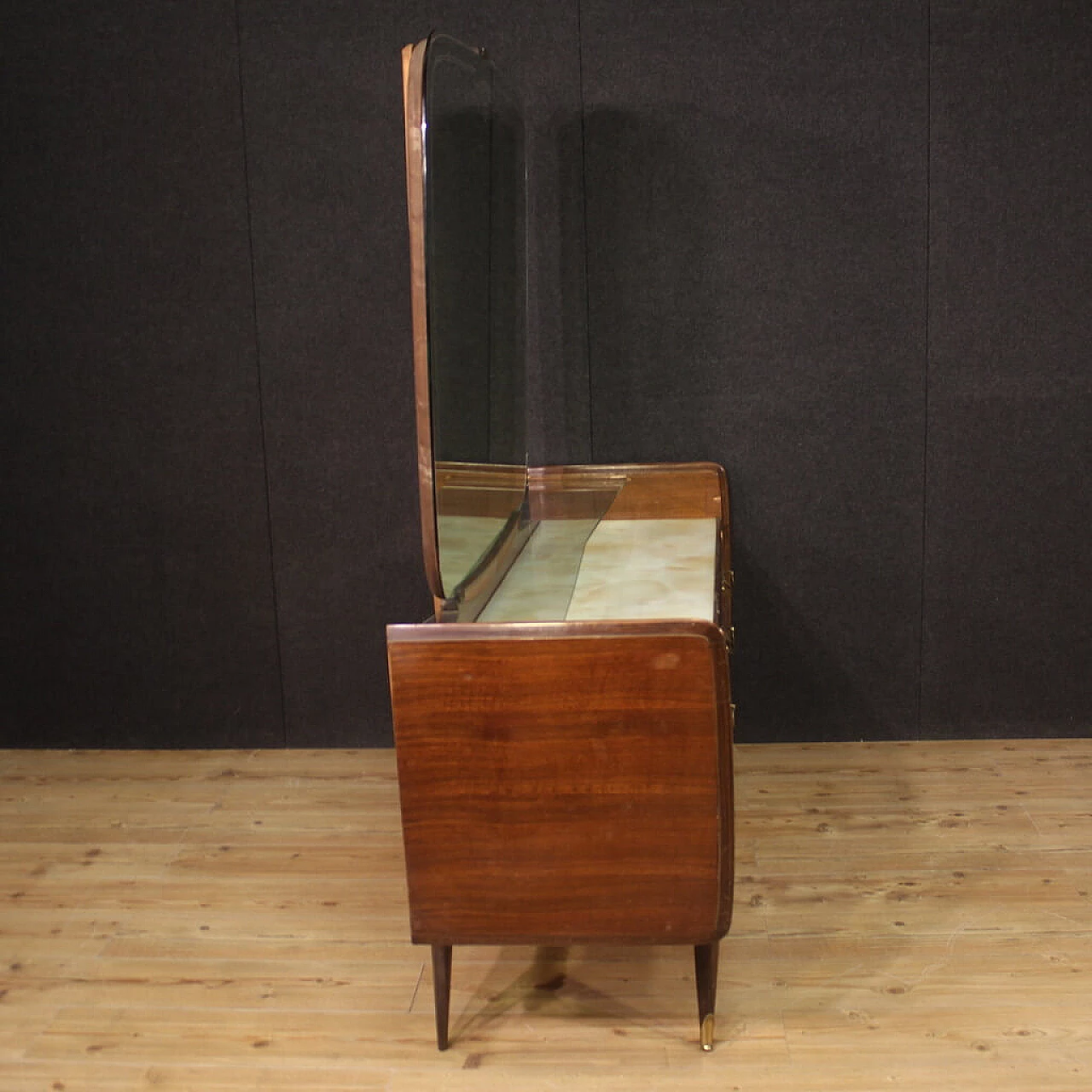Veneered wood and glass chest of drawers with mirror, 1950s 5