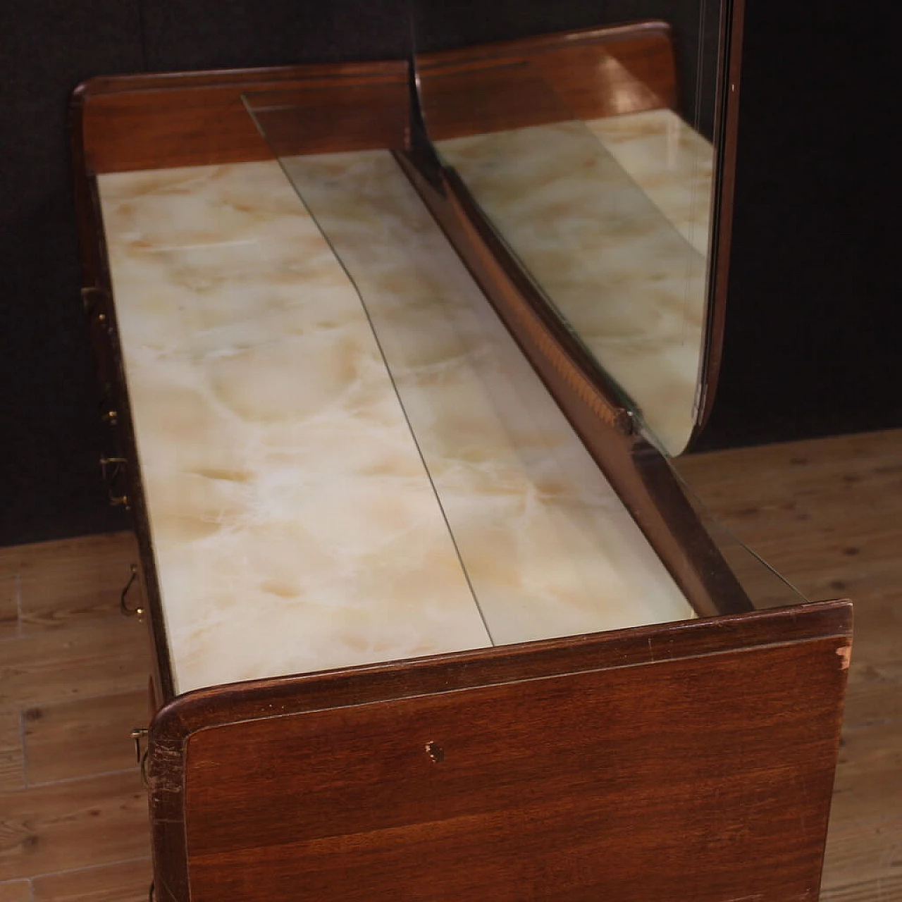 Veneered wood and glass chest of drawers with mirror, 1950s 7