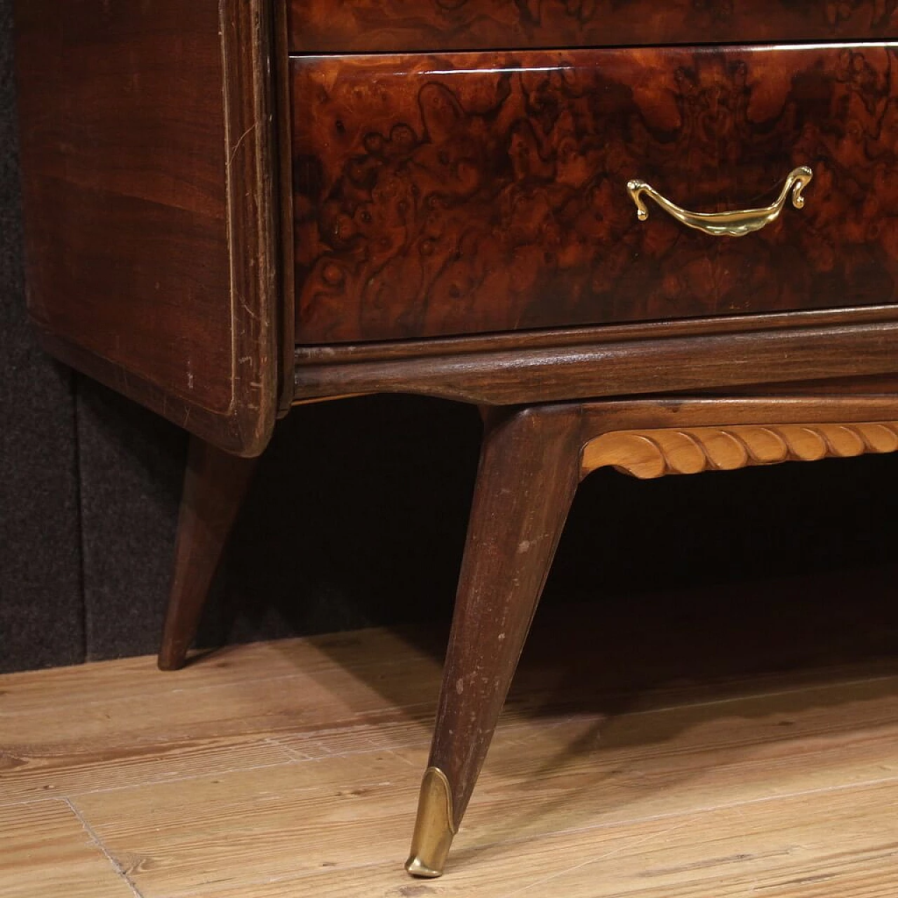 Veneered wood and glass chest of drawers with mirror, 1950s 9