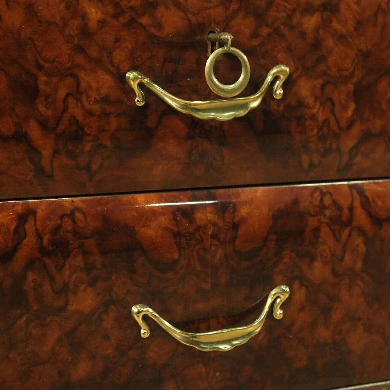 Cassettiera con specchio in legno impiallacciato e vetro, anni '50 10