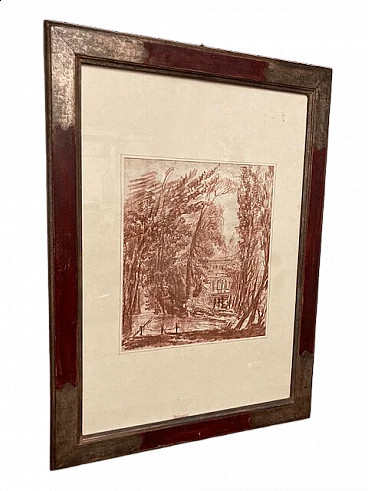 Sanguine pencil drawing of landscape, mid-19th century