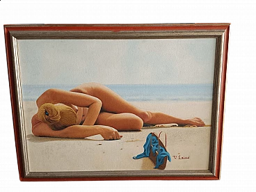 Ritratto iperrealista di figura femminile, olio su tela, anni '90