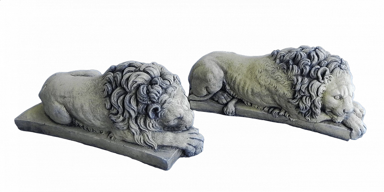 Pair of stone sculptures of sleeping lions 23