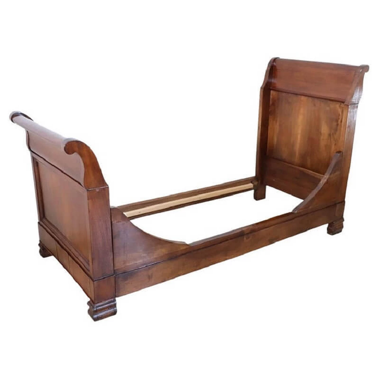 Walnut single boat bed, 19th century 1