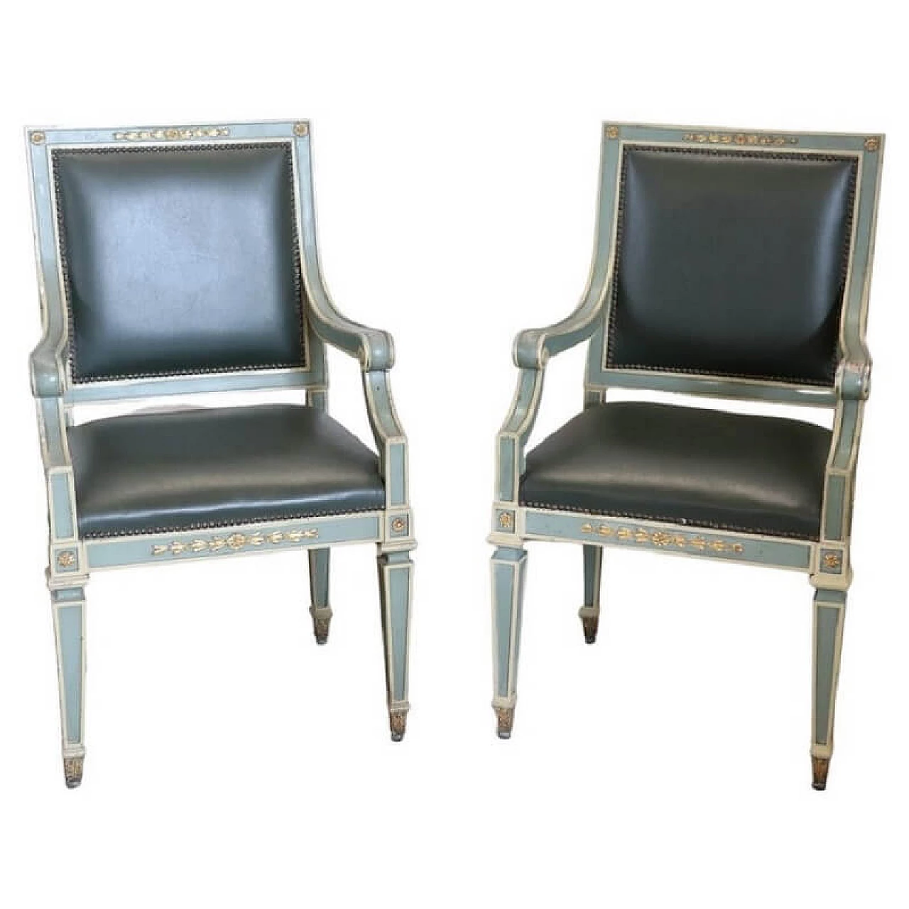 Pair of Louis XVI style armchairs in lacquered wood, 1930s 1