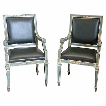 Pair of Louis XVI style armchairs in lacquered wood, 1930s