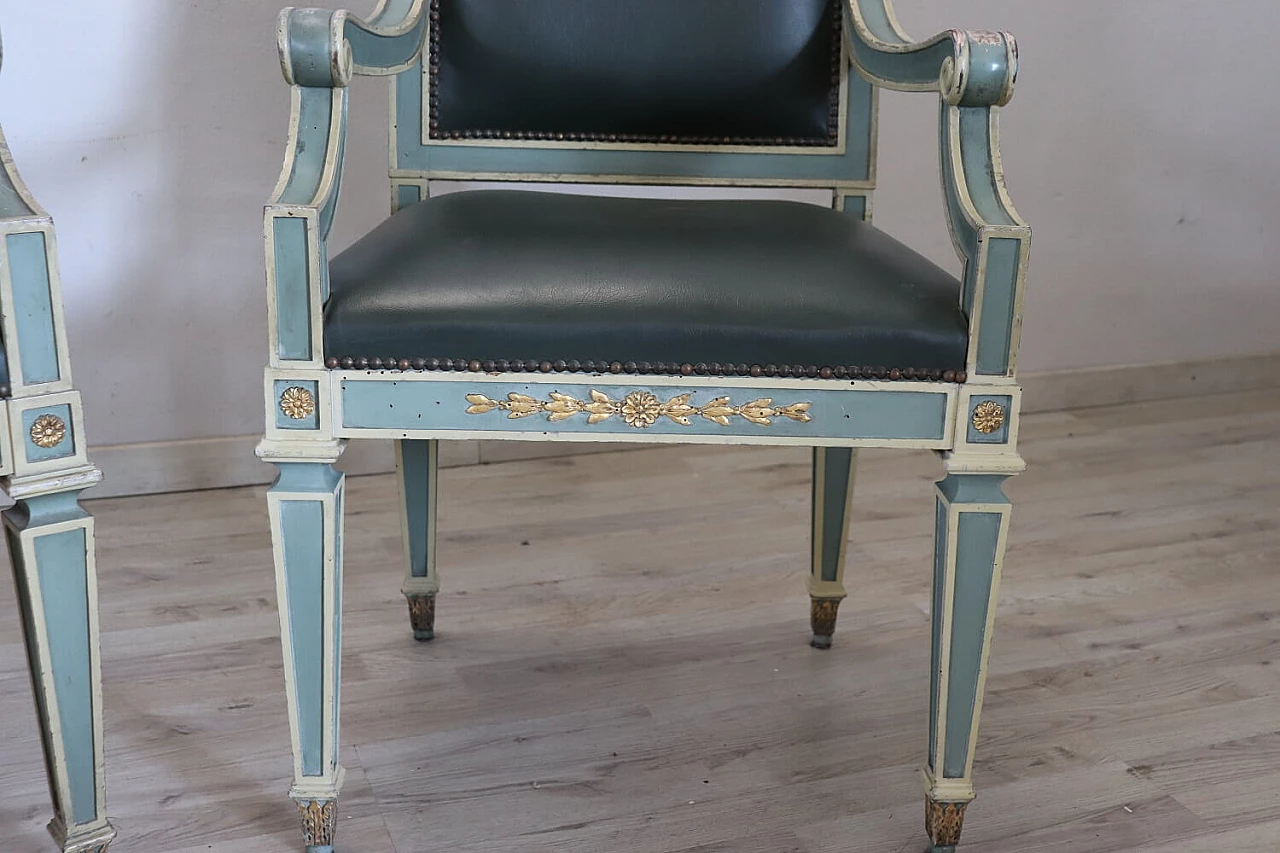 Pair of Louis XVI style armchairs in lacquered wood, 1930s 7