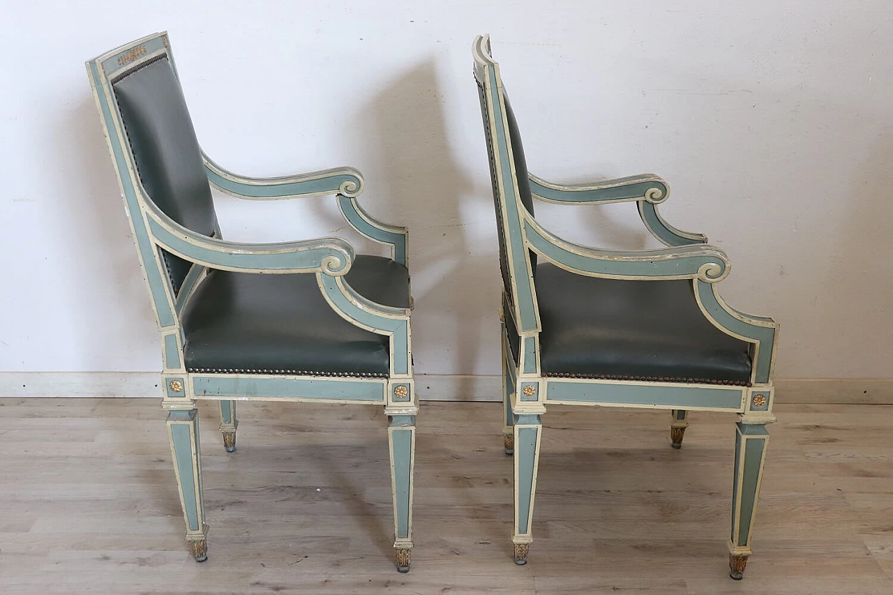 Pair of Louis XVI style armchairs in lacquered wood, 1930s 11