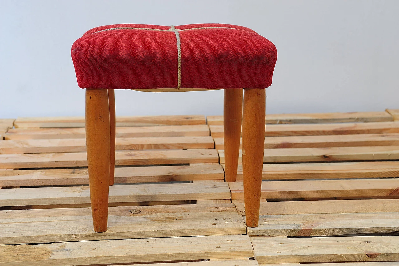 Beech and red fabric stool by ULUV, 1960s 1