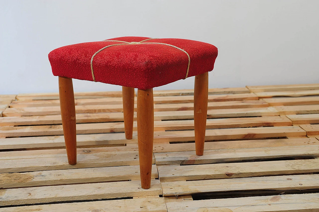 Beech and red fabric stool by ULUV, 1960s 2