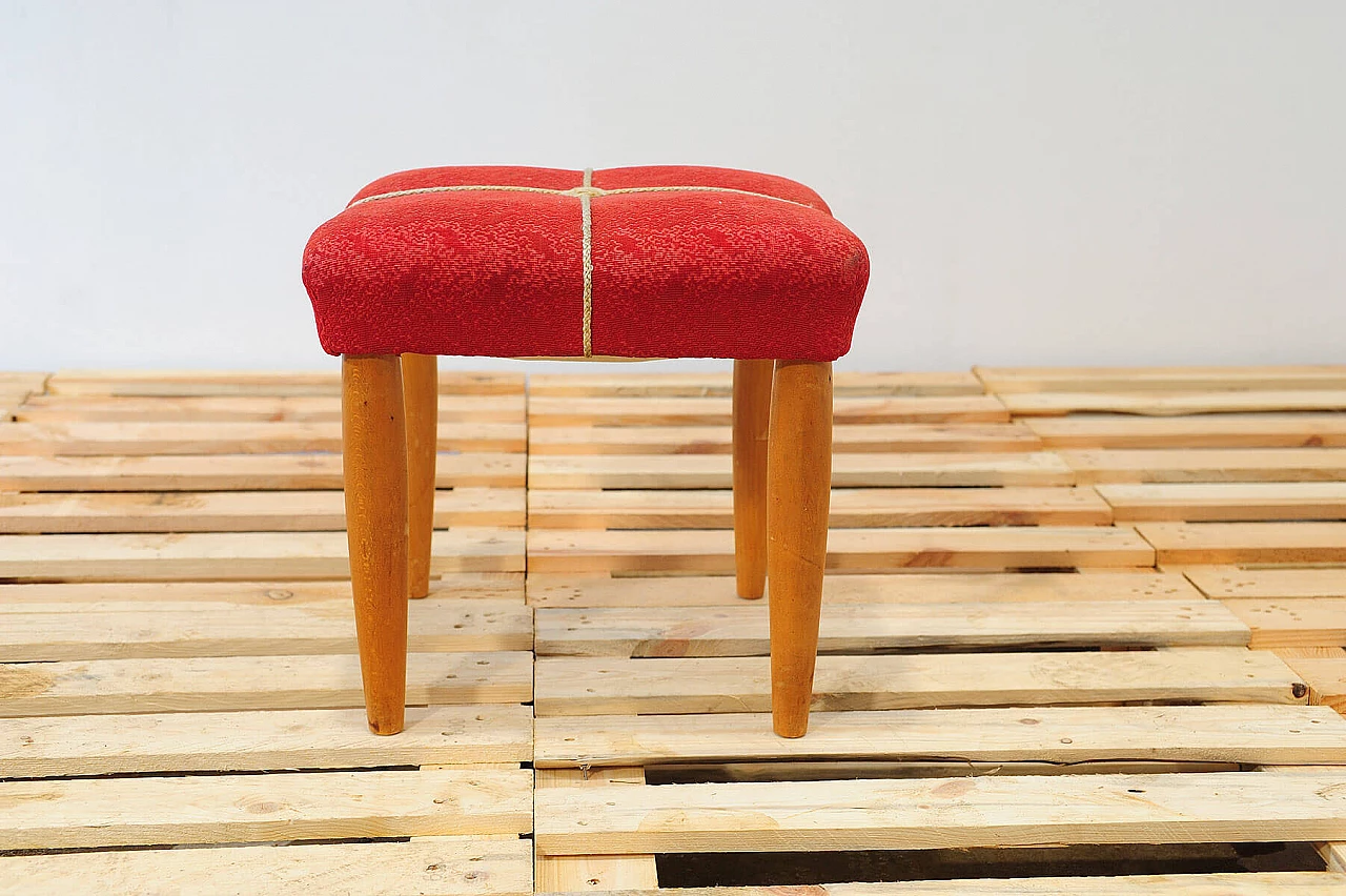 Beech and red fabric stool by ULUV, 1960s 3