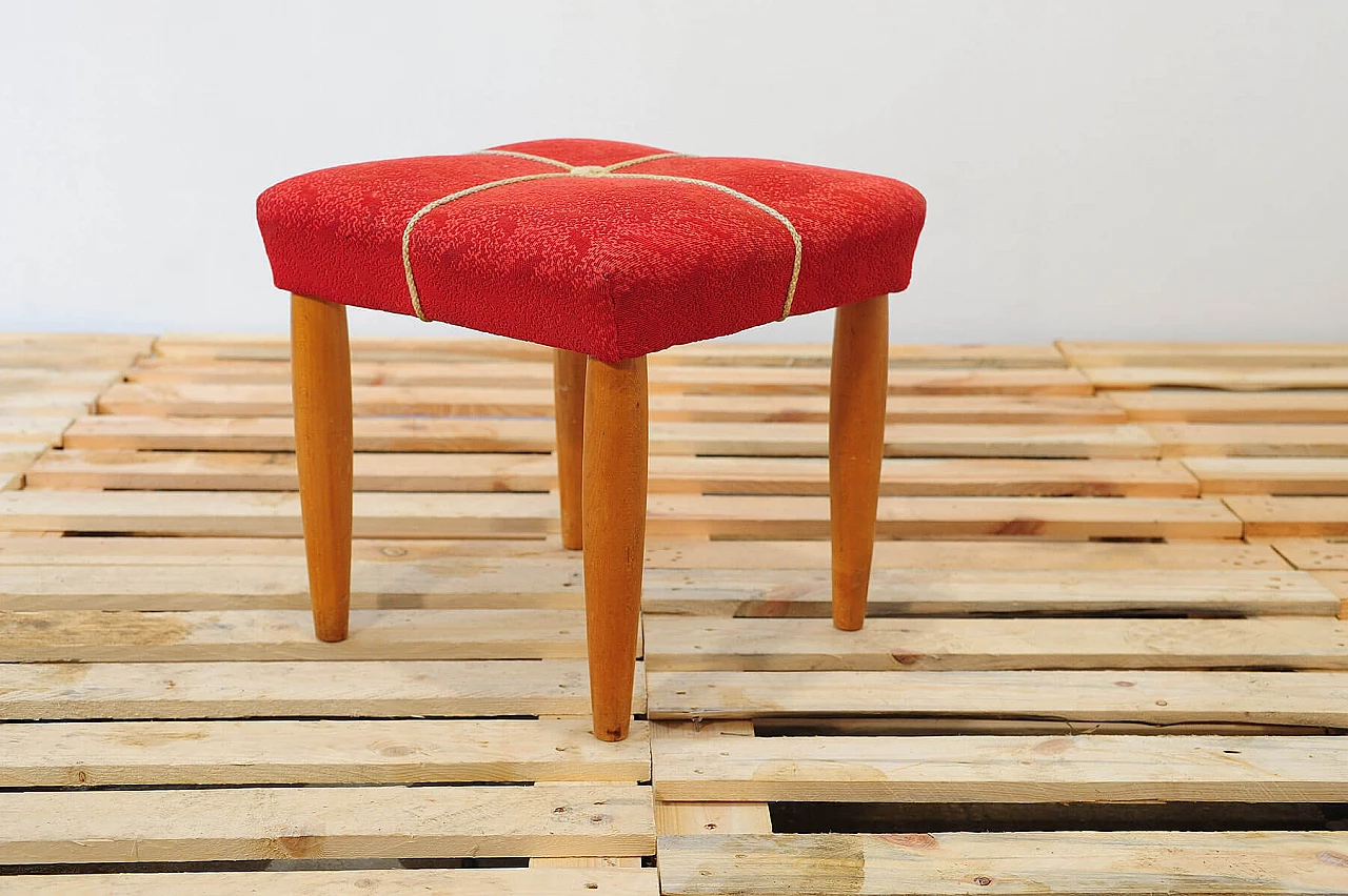 Beech and red fabric stool by ULUV, 1960s 4