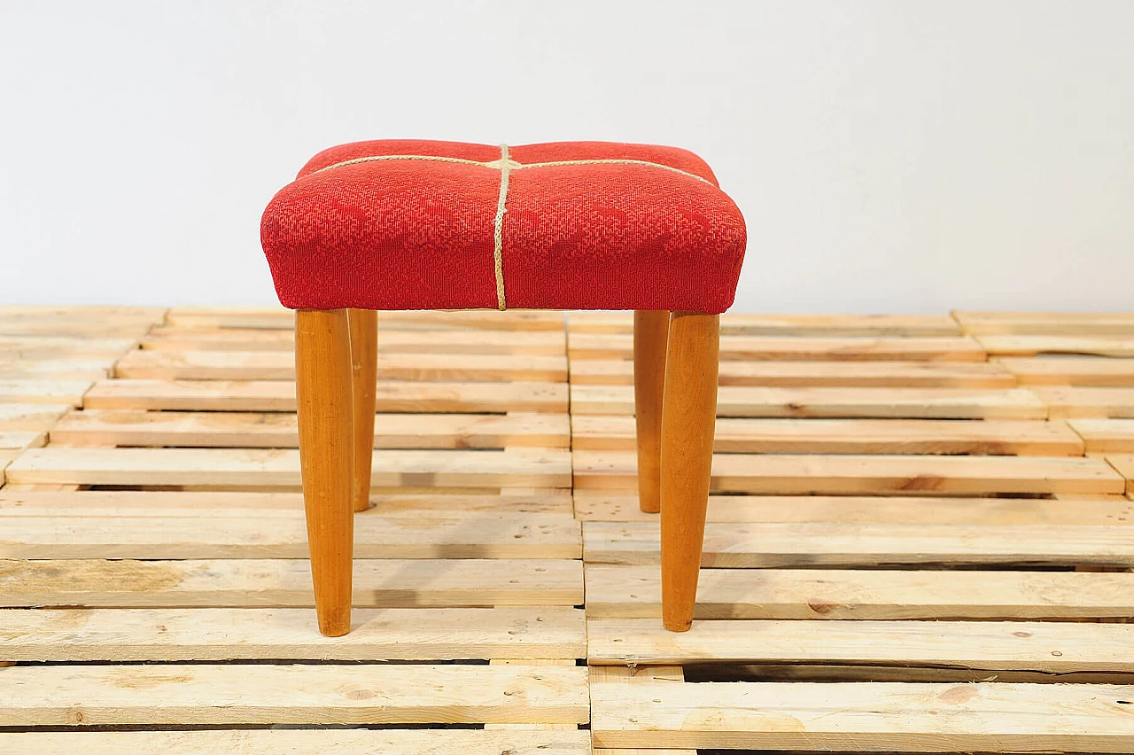 Beech and red fabric stool by ULUV, 1960s 5