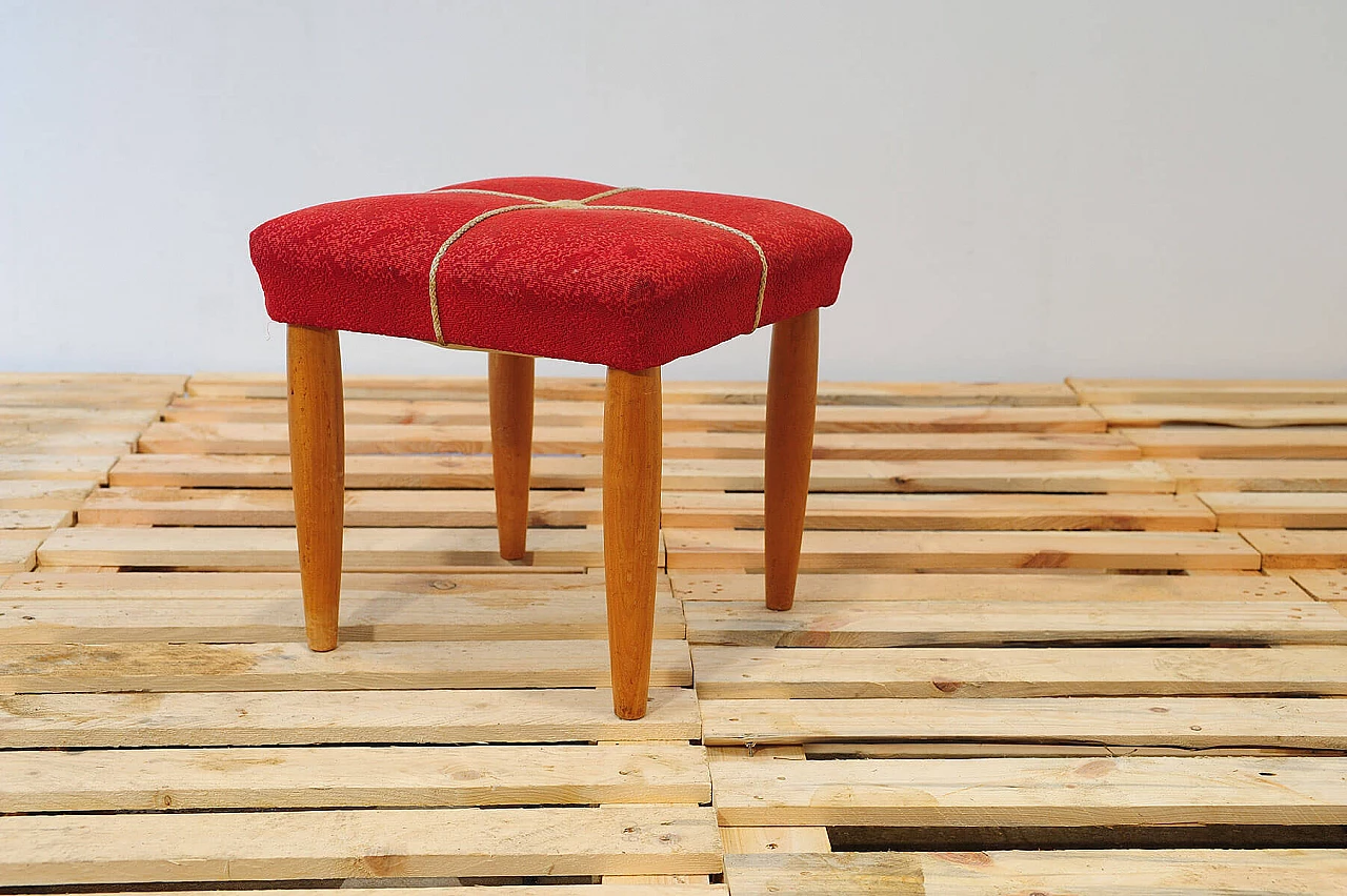 Beech and red fabric stool by ULUV, 1960s 6