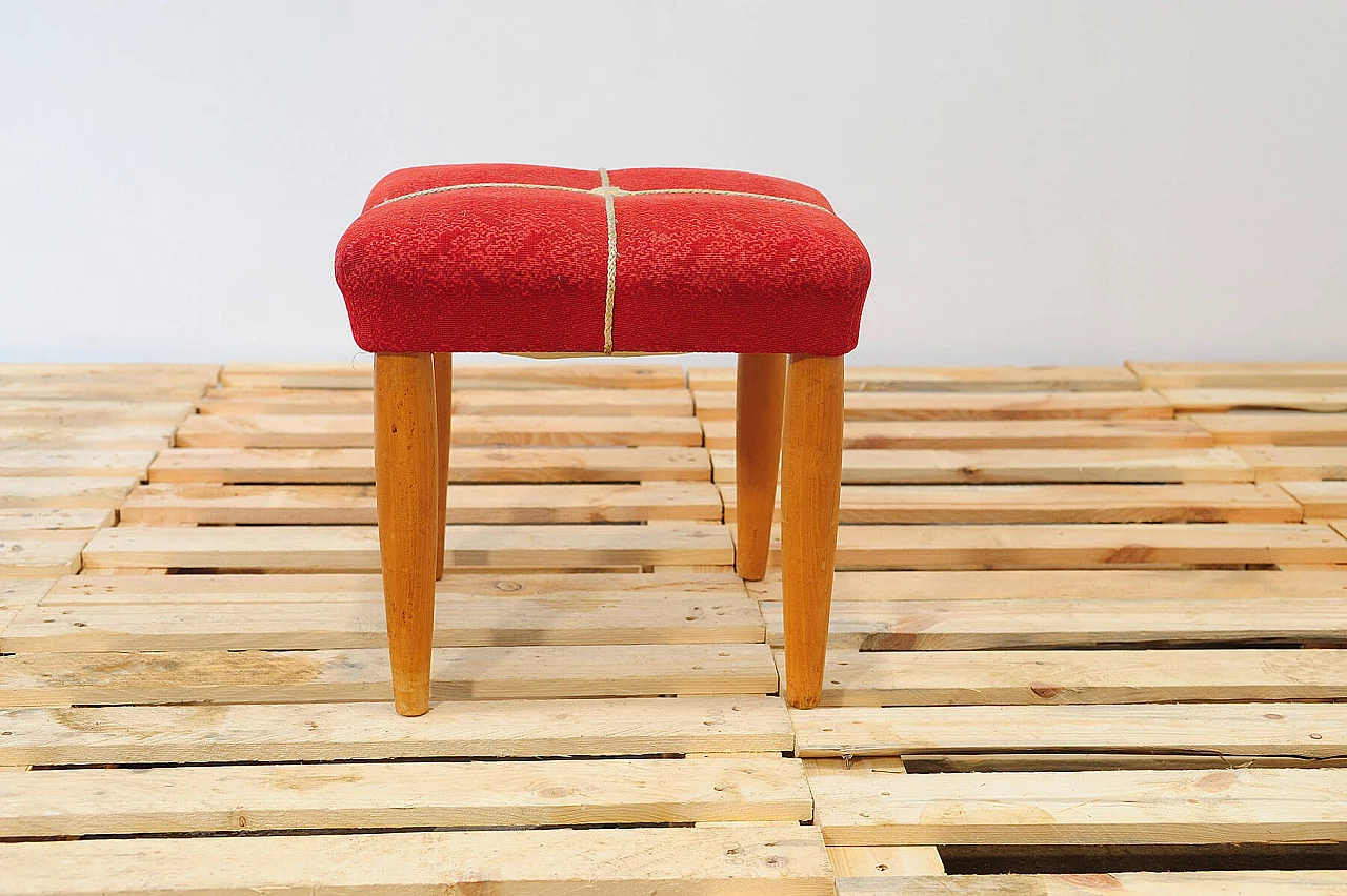 Beech and red fabric stool by ULUV, 1960s 7