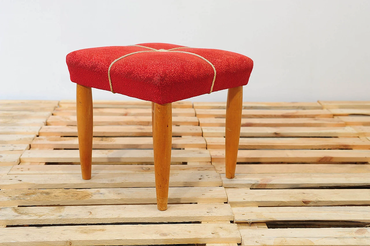 Beech and red fabric stool by ULUV, 1960s 8
