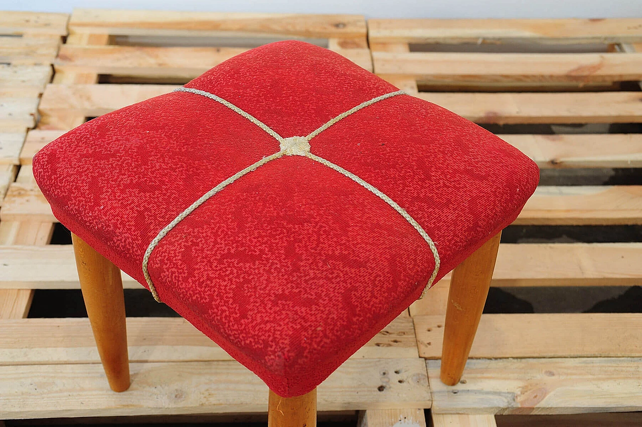 Beech and red fabric stool by ULUV, 1960s 9
