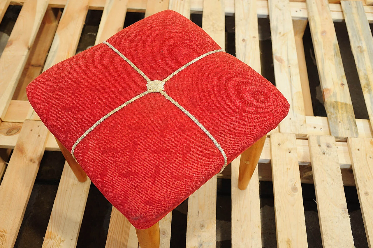 Beech and red fabric stool by ULUV, 1960s 10