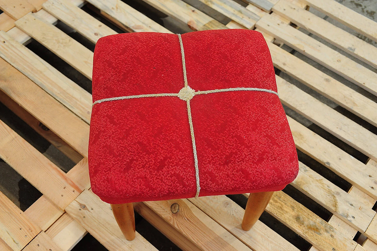 Beech and red fabric stool by ULUV, 1960s 11