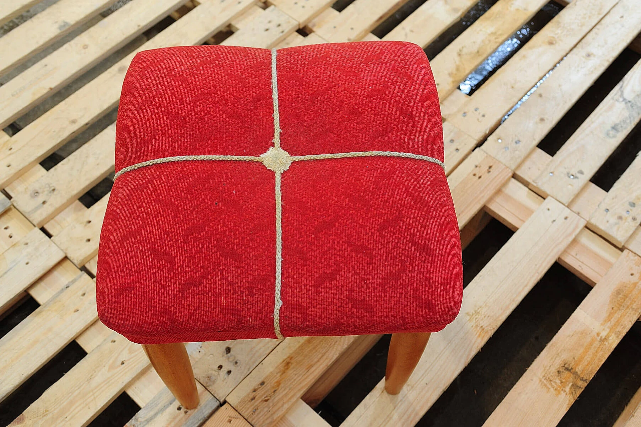 Beech and red fabric stool by ULUV, 1960s 12
