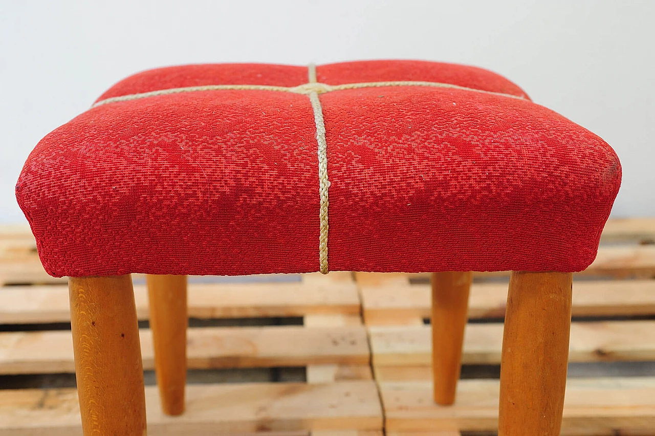 Beech and red fabric stool by ULUV, 1960s 15
