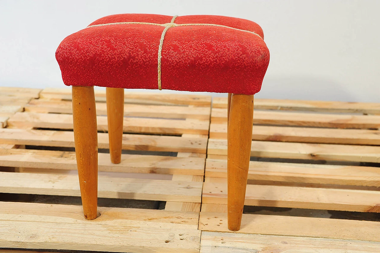 Beech and red fabric stool by ULUV, 1960s 18
