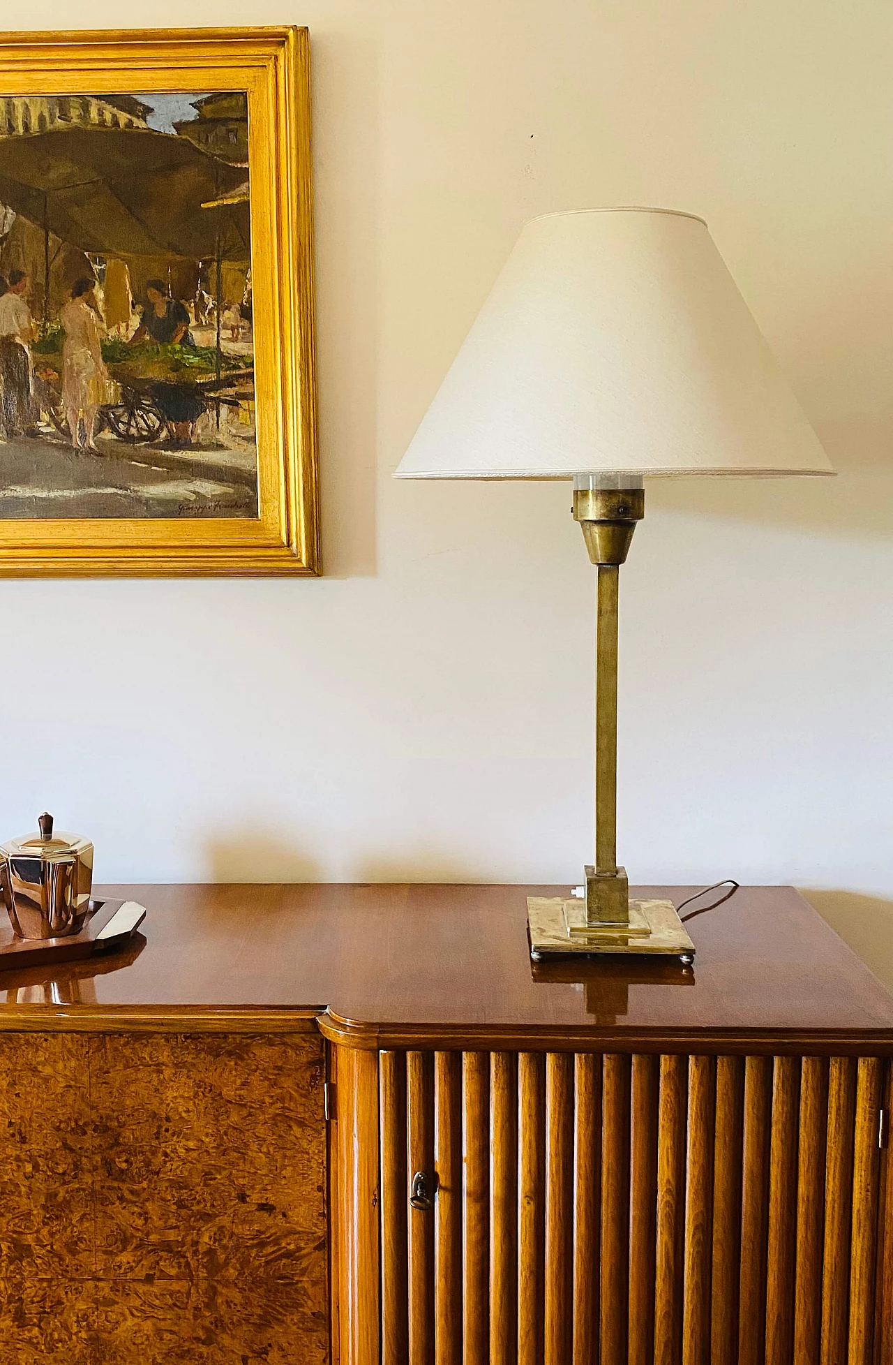 Rationalist brass table lamp by Officine A. Boffelli, 1935 3