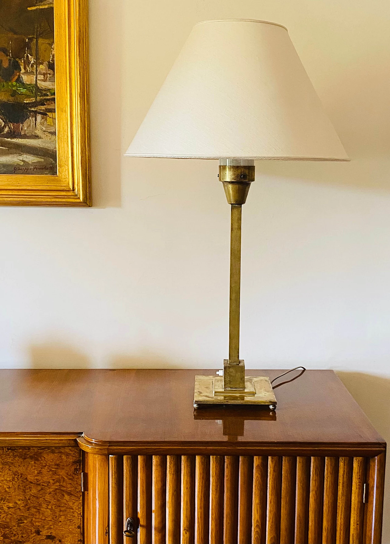 Rationalist brass table lamp by Officine A. Boffelli, 1935 4