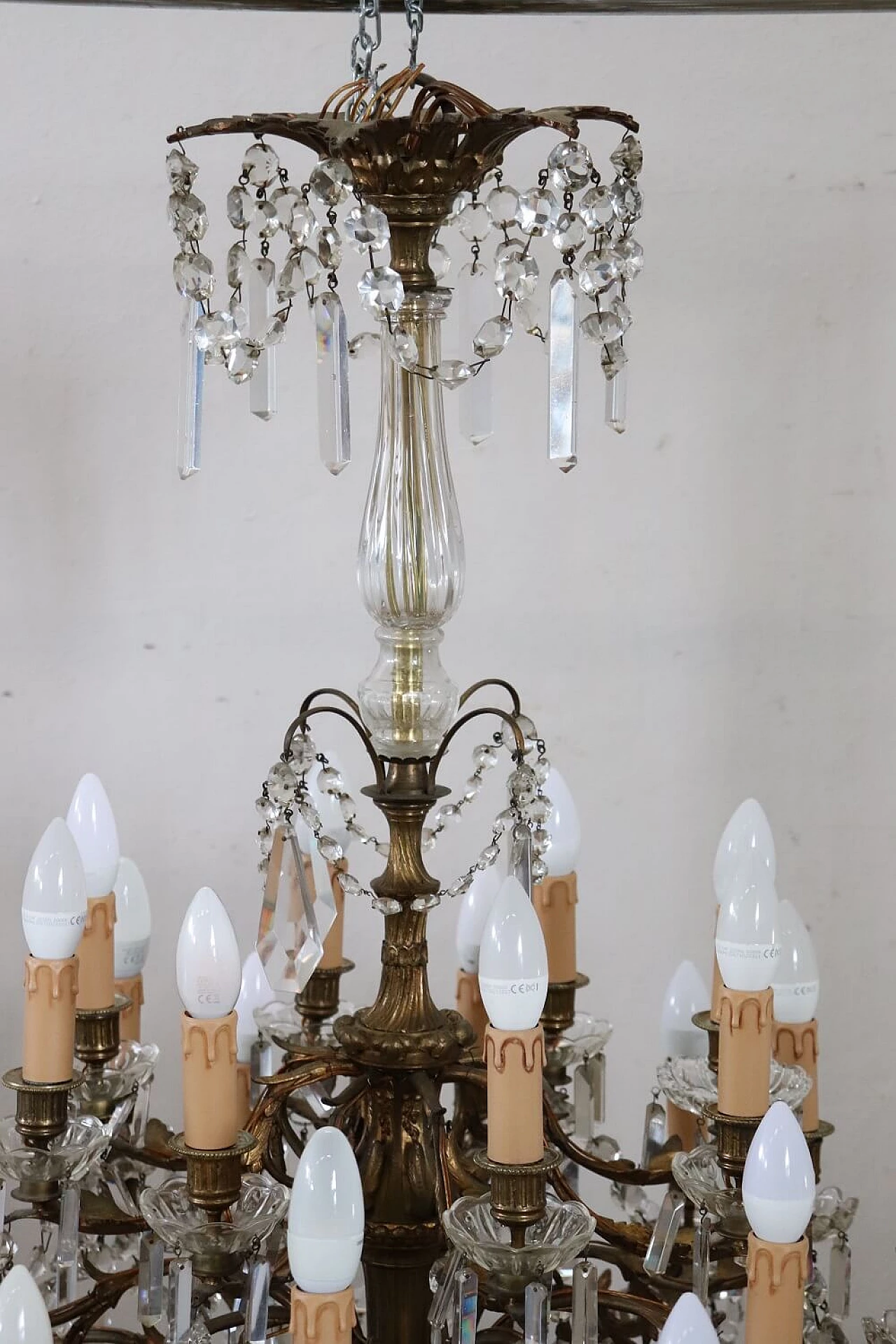 Twenty-four-light bronze chandelier with crystals, 1920s 5