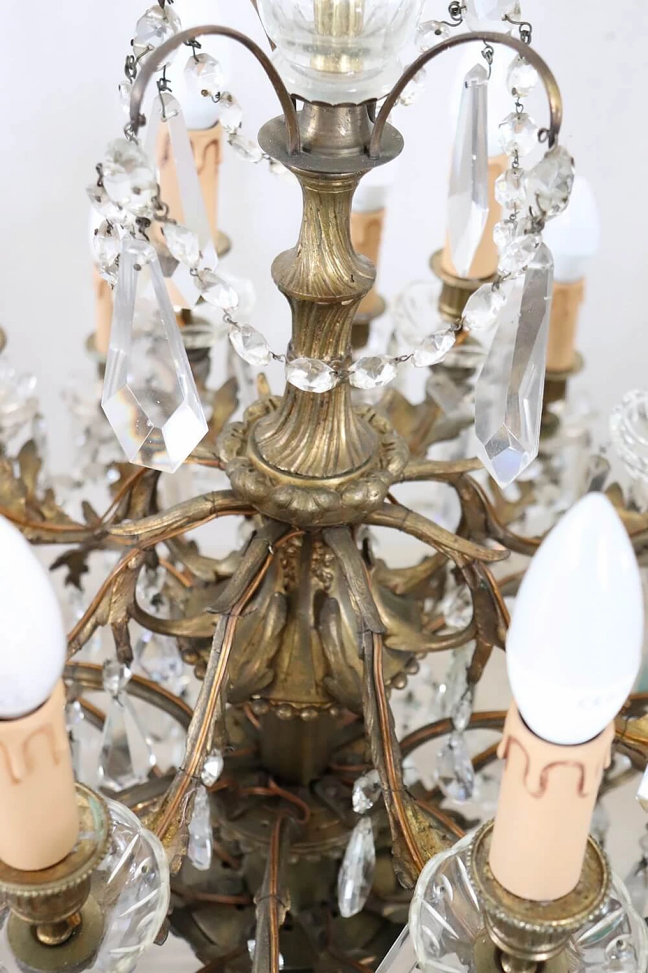 Twenty-four-light bronze chandelier with crystals, 1920s 7