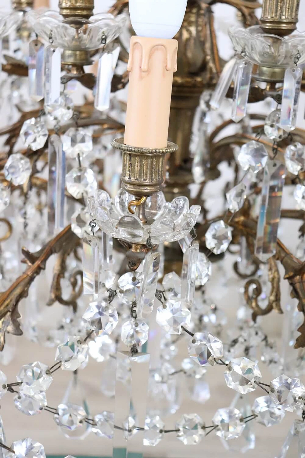 Twenty-four-light bronze chandelier with crystals, 1920s 8