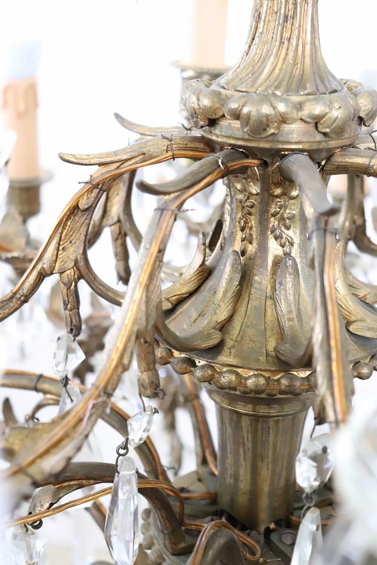Twenty-four-light bronze chandelier with crystals, 1920s 11