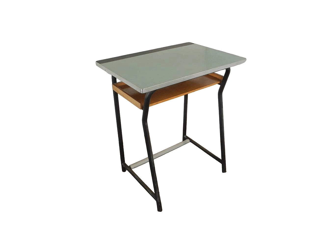 Iron, formica and wood school desk, 1970s 9