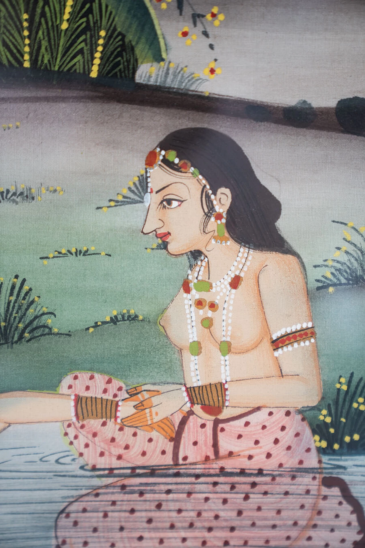 Quadro indiano dipinto a mano su tela, anni '70 7