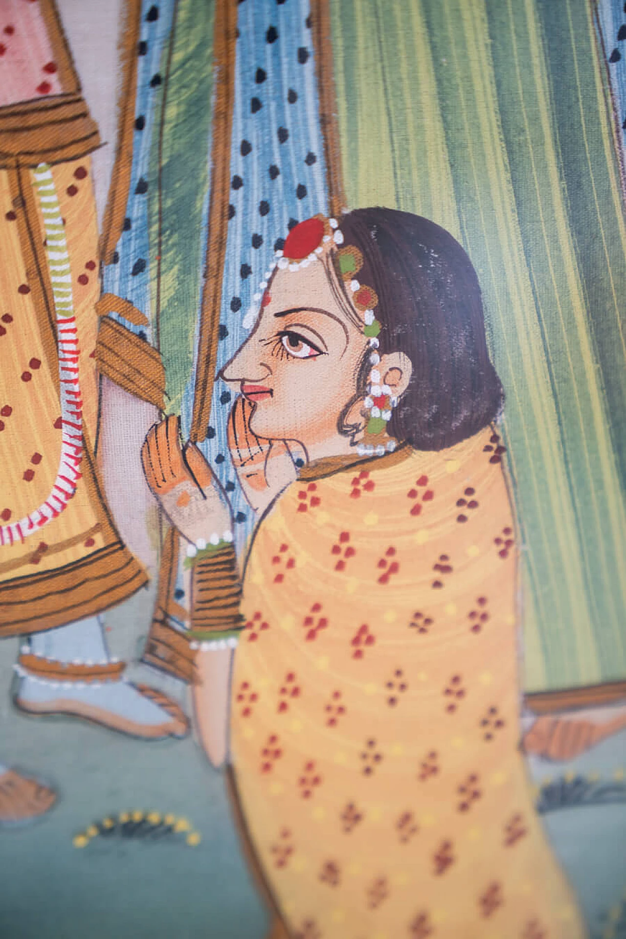 Quadro indiano dipinto a mano su tela, anni '70 8