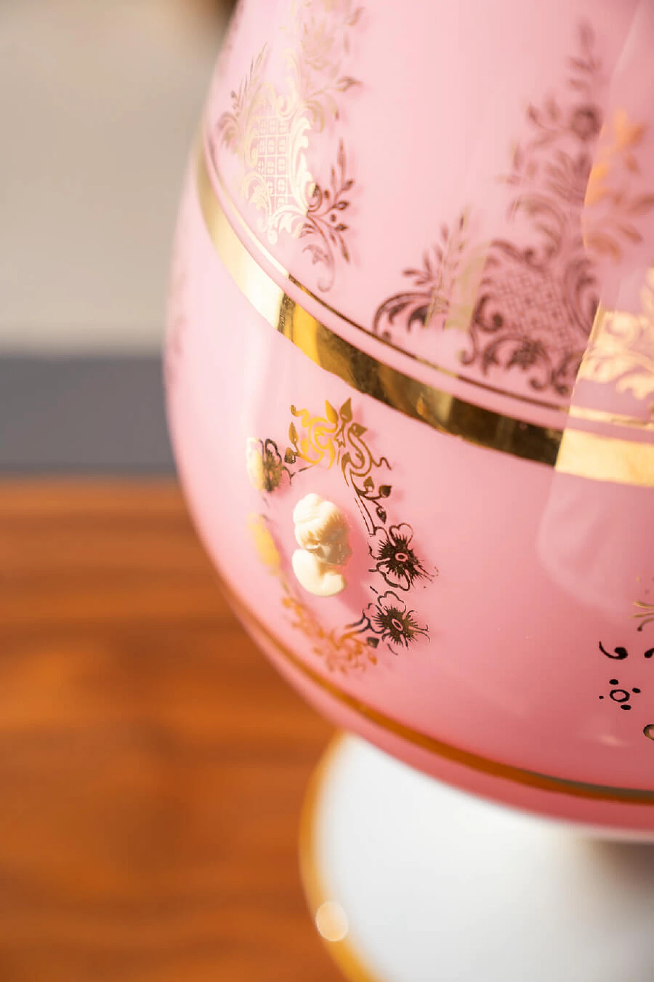 Hand-decorated pink glass vase, 1970s 3