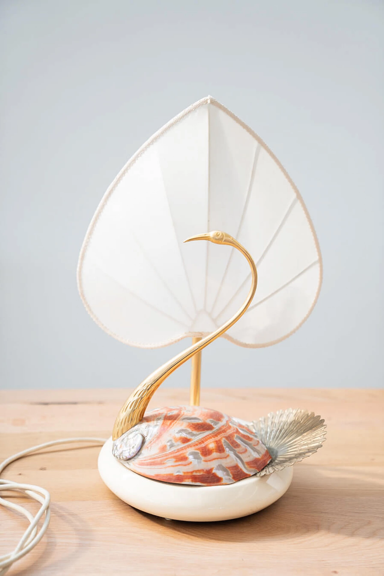Cigno table lamp in steel and Nautilus shells by Antonio Pavia, 1970s 2