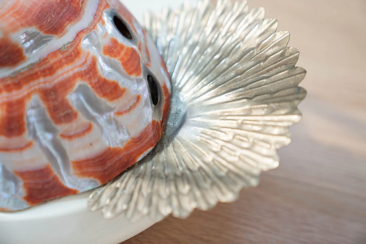 Lampada da tavolo Cigno in acciaio e conchiglie Nautilus di Antonio Pavia, anni '70 4