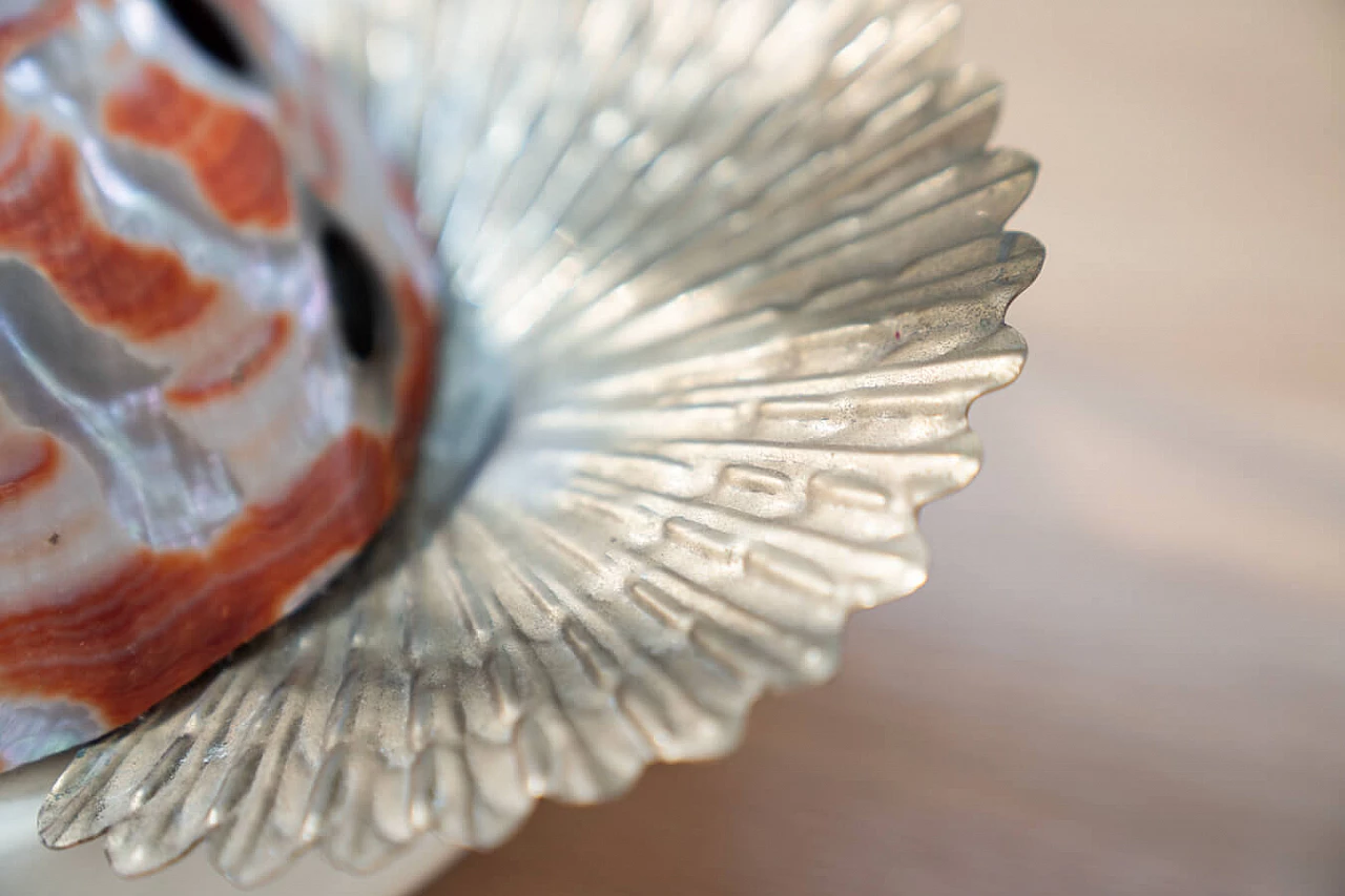 Lampada da tavolo Cigno in acciaio e conchiglie Nautilus di Antonio Pavia, anni '70 8