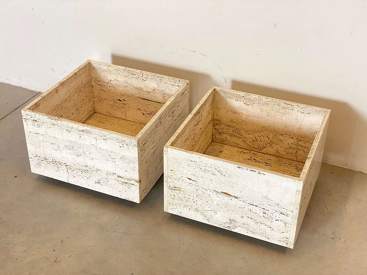 Pair of travertine planters with wheels, 1970s 6