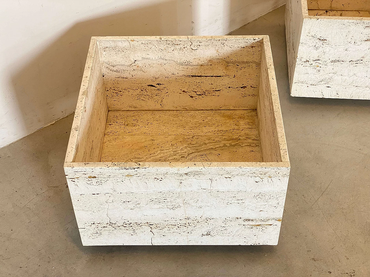 Pair of travertine planters with wheels, 1970s 8